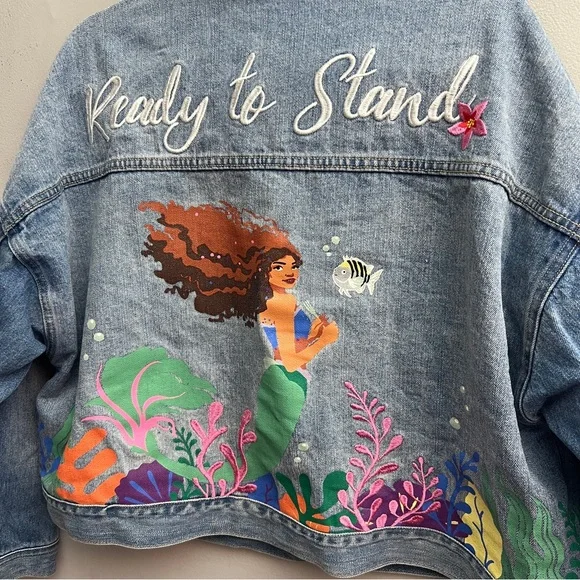Disney The Little Mermaid (Live Action) Embroidered/Painted Denim Jacket, XL